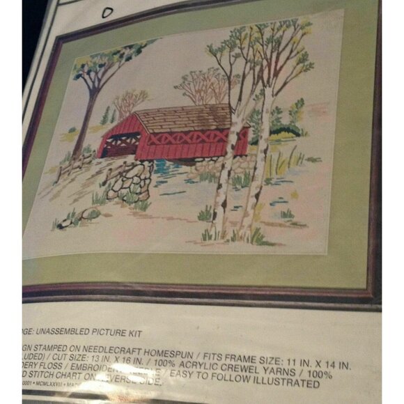 CROSS STITCH KIT Vogart Crafts Covered Bridge Crewel Stitchery Creative Picture - Picture 2 of 5
